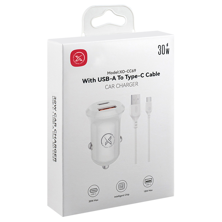 АЗУ CC69, 30Вт, Type-C/USB, поддержка PD, + кабель Type-C, белое (-)
