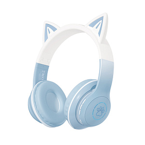 Наушники BE38, Bluetooth v5.3, кошачьи уши, голубые (-)