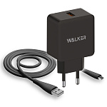 CЗУ WALKER 2в1 WH-25, 3А, 18Вт, USB, поддержка QC, + кабель Micro, черное