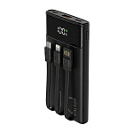 Power Bank Walker WB-615, 10000 mAh, Li-Pol, 22.5W, QC+PD, с 3 встроенными кабелями, черный