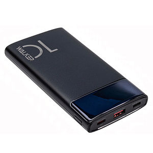 Power Bank Walker WB-615, 10000 mAh, Li-Pol, 3A, 22.5Вт, QC+PD, с 3 встроенными кабелями, черный