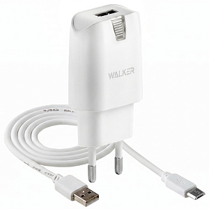 СЗУ WALKER  WH-21, 2в1, 2.1А, 10,5Вт, USB, + кабель Micro, белое