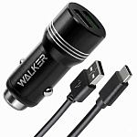 АЗУ WALKER  WCR-21, 2в1, 2.4А, 12Вт, USBx2, + кабель Type-C, черное