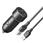 АЗУ CC53, 12Вт, 2.4A, USBx2, + кабель Lightning, черное (-)
