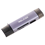 Картридер WALKER WCD-83 (SD/micro SD/USB), Type-C-USB-MicroUSB, металл, серый