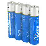 Батарейка MIREX алкалиновая LR03-S4 (ААА, 4/60/1000), упак