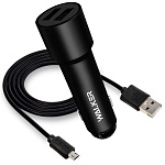 АЗУ WALKER  WCR-22, 2в1, 2.4А, 12Вт, USBx2, + кабель Micro, длинный корпус, черное