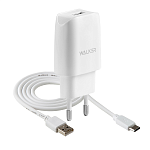 CЗУ WALKER 2в1 WH-21, 2.1А, 10,5Вт, USB, + кабель Type-C, белое