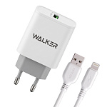 СЗУ WALKER  WH-35, 2в1, 3А, 18Вт, USB, поддержка QC + кабель для Lightning, белое