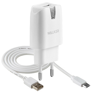 CЗУ WALKER 2в1 WH-21, 2.1А, 10,5Вт, USB, + кабель Micro, белое