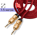 Кабель AUX WALKER  WCA-720, (1,5 метра), 3.5мм, нейлон, красный