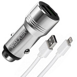 АЗУ WALKER  WCR-21, 2в1, 2.4А, 12Вт, USBx2 + кабель для Lightning, серебряное