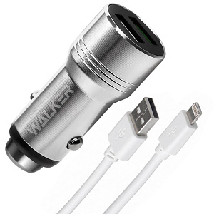 АЗУ WALKER  WCR-21, 2в1, 2.4А, 12Вт, USBx2 + кабель для Lightning, серебряное