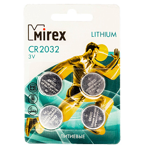 Батарейка MIREX литиевая CR2032-E4 (Дисковая 3V, 4/216/648), блистер