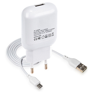 СЗУ L037, 10,5Вт, 2.1A, USB, + кабель Micro, белое (-)