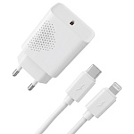 СЗУ L160, 20Вт, Type-C, PD, + кабель для Lightning, белое (-)