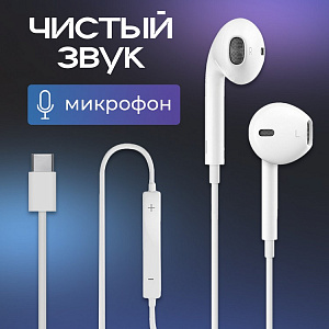 Наушники EAR Star 1,  разъем TYPE-C, работает со всеми телефонами, (мятая упак)