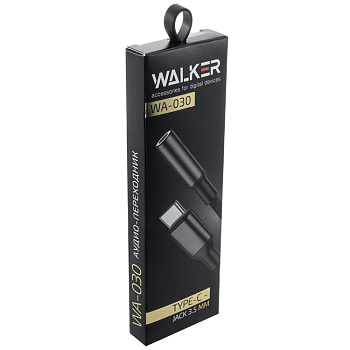 Адаптер WALKER WA-030 TYPE-C -- AUX, в коробке, черный