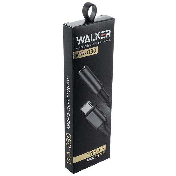 Адаптер WALKER WA-030 TYPE-C -- AUX, в коробке, черный
