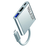 Разветвитель USB WALKER WHUB-35, 3в1, серебряный, (мятая упак)
