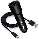 АЗУ WALKER  WCR-22, 2в1, 2.4А, 12Вт, USBx2, + кабель Type-C, длинный корпус, черное