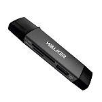 Картридер WALKER WCD-83 (SD/micro SD/USB), Type-C-USB-MicroUSB, металл, серый
