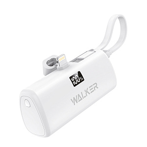 Power Bank Walker WB-965 Mini, 20Вт, 5000 mAh, Li-Pol, Lightning/Type-C, PD, дисплей, белый