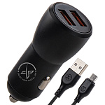 АЗУ CC55, 18Вт, USBx2, поддержка QC, + кабель Micro, черное (-)