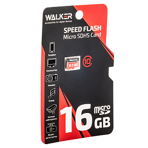 Карта памяти MicroSDHC  16 Гб WALKER, Класс 10, 75-20 Мб/с, UHS-1