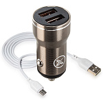 АЗУ CC48, 12Вт, 2.4A, USBx2, + кабель Micro USB, серое