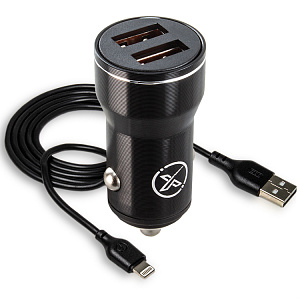 АЗУ CC48, 12Вт, 2.4A, USBx2, + кабель Lightning, черное