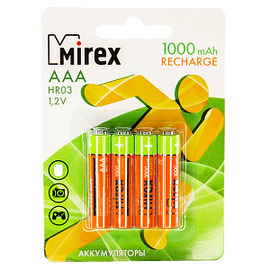 Аккумулятор Ni-MH "Mirex" HR03-E4 1000 mAh (AAA, 4/40/200) в блистере