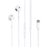 Наушники EP74, вкладыши, микрофон, кнопка ответа, рег. громк, разъем Type-C, белые (-)