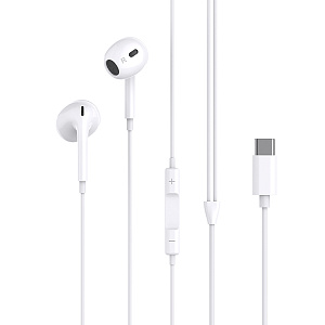 Наушники EP74, вкладыши, микрофон, кнопка ответа, рег. громк, разъем Type-C, белые (-)