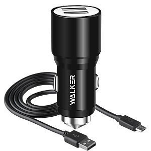 АЗУ WALKER  WCR-21, 2в1, 2.4А, 12Вт, USBx2, + кабель Micro, черное