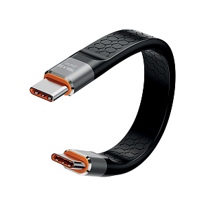 Кабель USB WALKER  C077, Type-C-Type-C, 240W, 13 см, 40Гб/с, для Thunderbolt 4, PD, плоский, черный