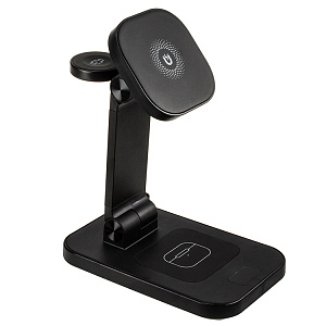 ЗУ беспроводное TK023 4в1, 15Вт, магнитное, дисплей, черное (-)
