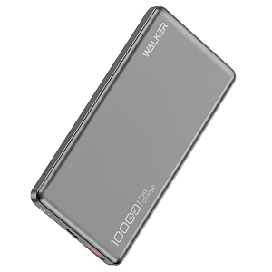 Power Bank Walker WB-915, PREMIUM, 10000 mAh, Li-Pol, 3А, QC+PD, ультратонкий, металл, темно-серый