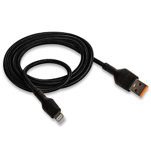 Кабель USB NB-055, 5А, Lightning, поддержка QC, нейлон, черный, (мят упак)