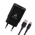 СЗУ AMFOX AH-45, 2.1A, 10,5Вт, USB, + кабель Micro, черное