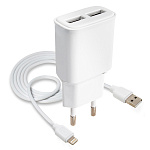СЗУ L092C, 12Вт, 2.4А, USBx2, + кабель Lightning, белое (-)