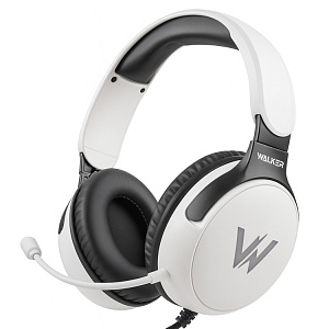 Наушники WALKER  WBT-61, проводные, полноразмерные, гибкий микрофон, с подcветкой, белые