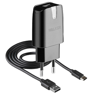 CЗУ WALKER 2в1 WH-11, 1А, 5Вт, USB, + кабель Type-C, черное