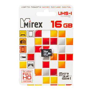 Карта MicroSD  16 Gb "MIREX" Class 10, UHS-1
