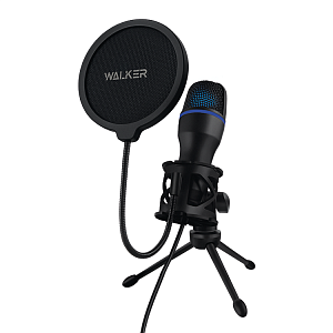 Микрофон для компьютера WALKER WCM-25, игровой, USB, подсветка, черный