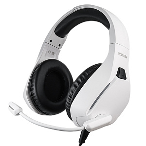 Наушники WALKER  WBT-65, проводные, полноразмерные, поворотный микрофон, с подcветкой, белые