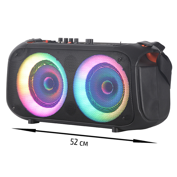 Колонка NDR-Q66,Bluetooth,48см,дин.2шт/6,5",40Вт,пульт, микрофон,беспр.микрофон,подсветка,черная