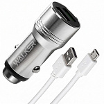 АЗУ WALKER  WCR-21, 2в1, 2.4А, 12Вт, USBx2, + кабель Micro, серебряное