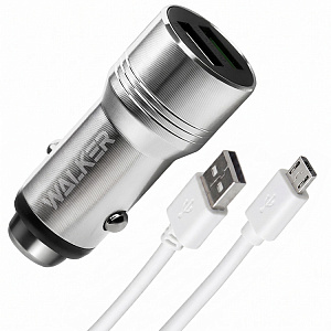 АЗУ WALKER  WCR-21, 2в1, 2.4А, 12Вт, USBx2, + кабель Micro, серебряное