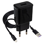 СЗУ L092D, 18Вт, USB, поддержка QC, + кабель Lightning, черное (-)